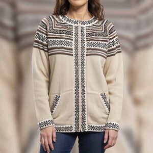 Women's Cream and Brown Cardigan
Alpaca Sweater - Made in Peru